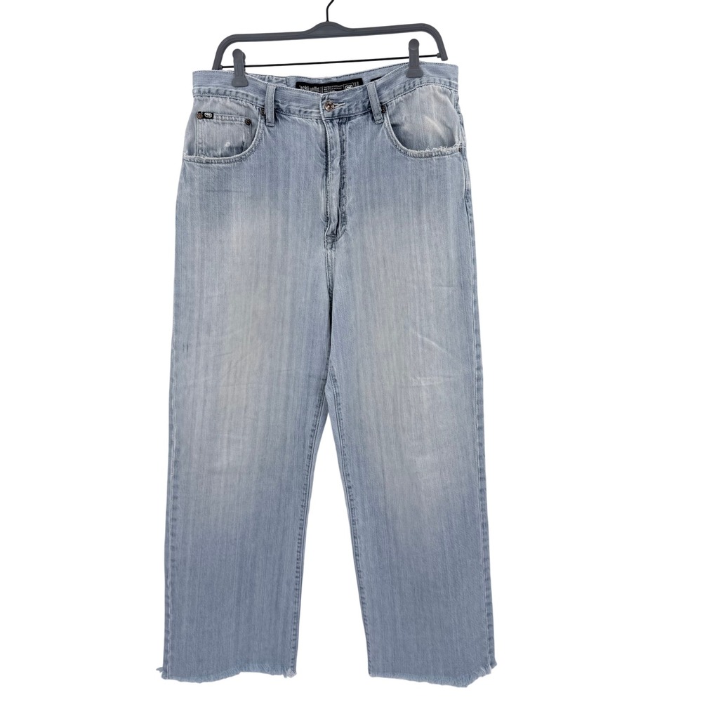 Vintage Ecko Unltd Mens‎ Baggy 5-Pocket Jeans Light Wash Blue Raw Hem 34